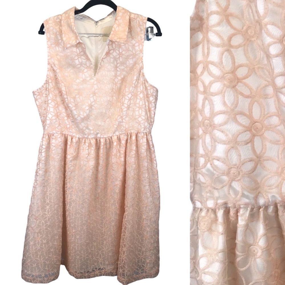 Modcloth Peach and Cream Floral Embroidered Satin Dress Fit and Flare size XL